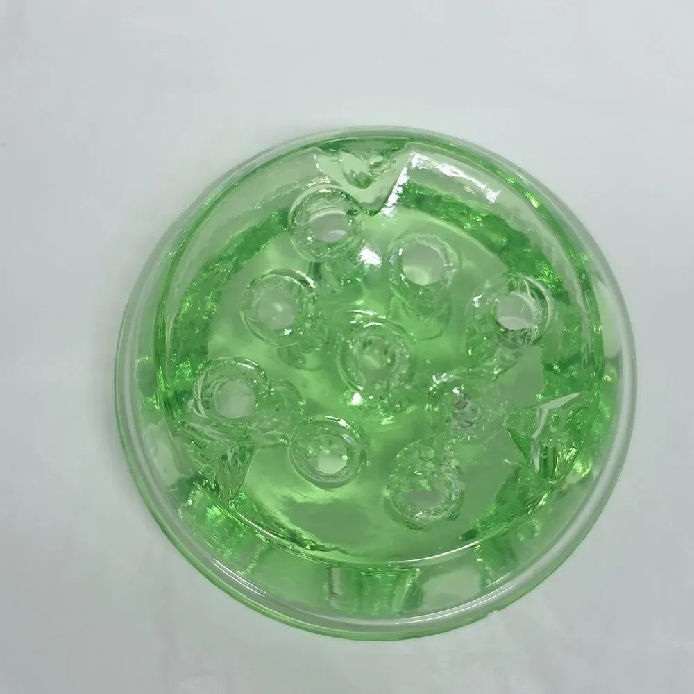 Vaseline Uranium Glass Flower Frog 9 Holes Glows UV Green Vintage 3" Diameter - Picture 6 of 10